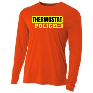 Thermostat Police Cool Funny Fathers Day Dad Jokes Cute Gift Cooling Performance Long Sleeve Crew