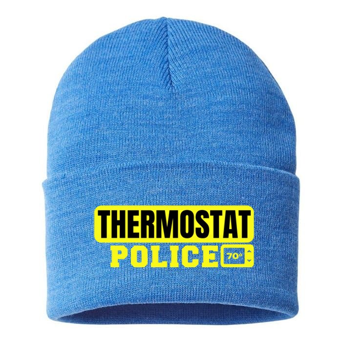 Thermostat Police Cool Funny Fathers Day Dad Jokes Cute Gift Sustainable Knit Beanie