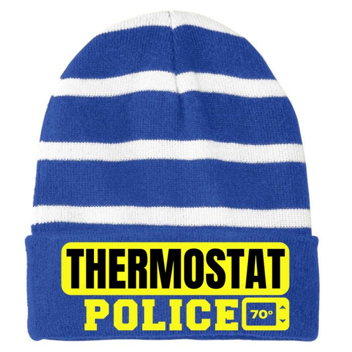 Thermostat Police Cool Funny Fathers Day Dad Jokes Cute Gift Striped Beanie with Solid Band