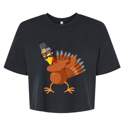 Thanksgiving Pilgrim Costume Cool Turkey Dabbing Bella+Canvas Jersey Crop Tee