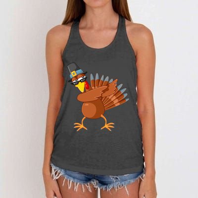 Thanksgiving Pilgrim Costume Cool Turkey Dabbing Women's Knotted Racerback Tank