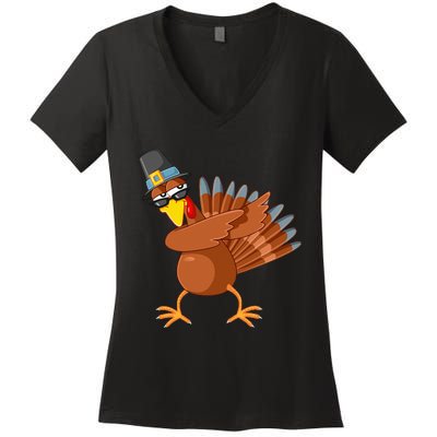 Thanksgiving Pilgrim Costume Cool Turkey Dabbing Women's V-Neck T-Shirt