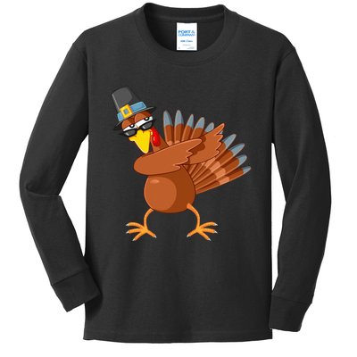 Thanksgiving Pilgrim Costume Cool Turkey Dabbing Kids Long Sleeve Shirt