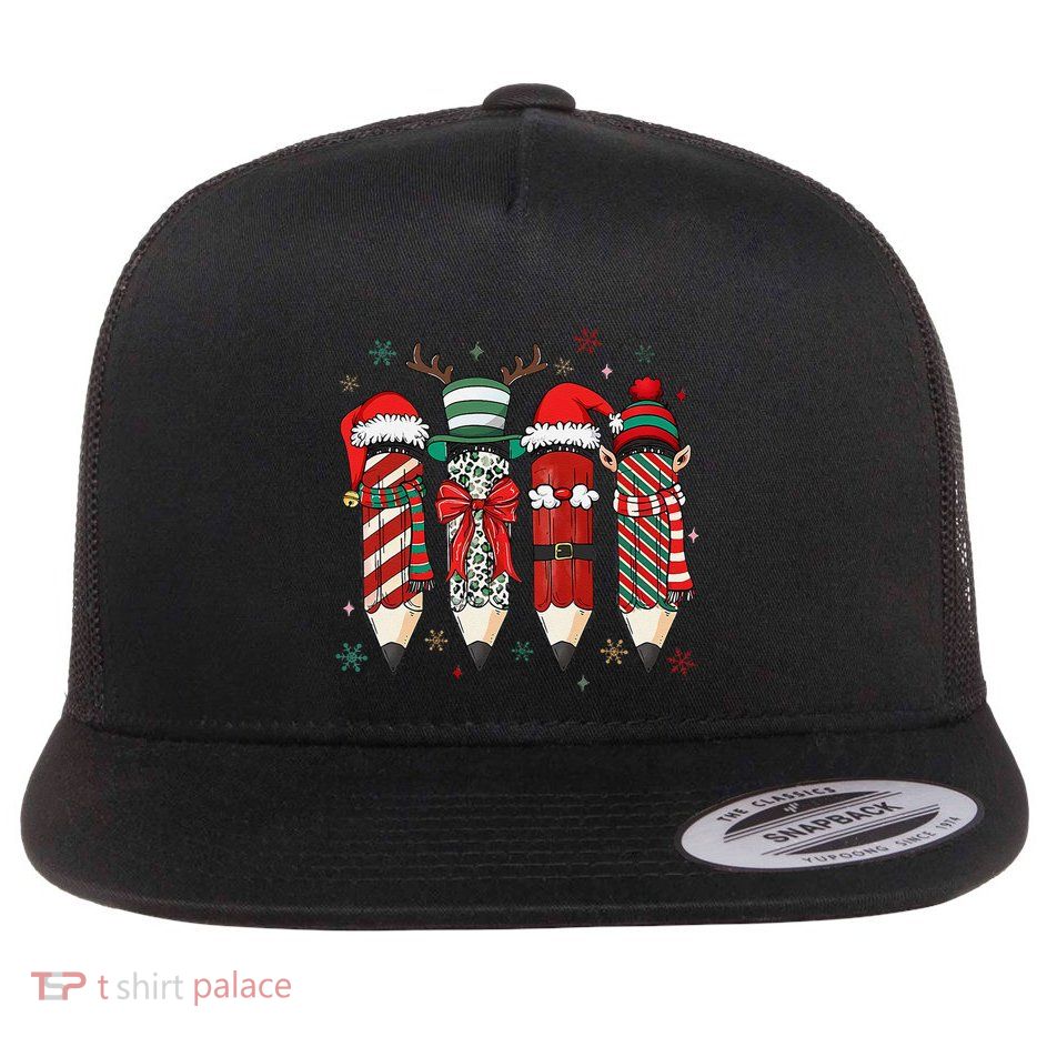 Teacher Pencil Christmas Coquette Teaching Holiday Xmas Flat Bill Trucker Hat