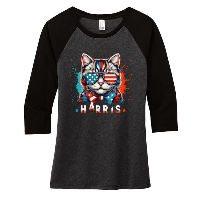 The Presidential Campaign 2024 Cat Ladies 2024 Kamala Harris Women's Tri-Blend 3/4-Sleeve Raglan Shirt