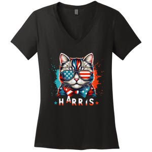 The Presidential Campaign 2024 Cat Ladies 2024 Kamala Harris Women's V-Neck T-Shirt