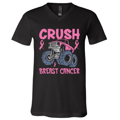 Truck pink Crush Breast Cancer Awareness V-Neck T-Shirt