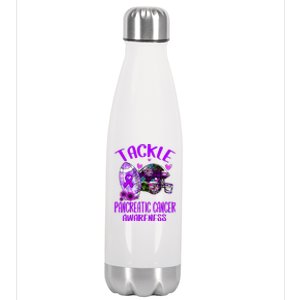 Tackle Pancreatic Cancer Awareness Football Purple Ribbon Stainless Steel Insulated Water Bottle