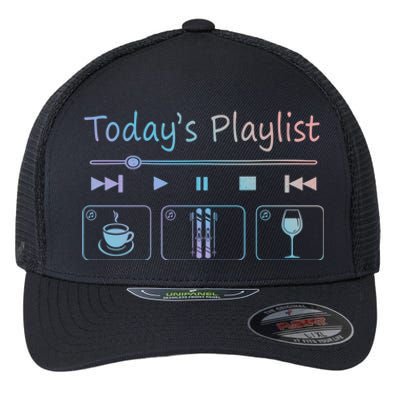 Today Playlist Coffe Wine And Snow Skiing Cool Gift Flexfit Unipanel Trucker Cap