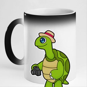 Turtle Photographer Camera Gift 11oz Black Color Changing Mug