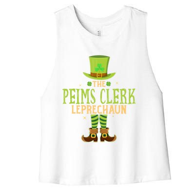 The Peims Clerk Leprechaun Funny Matching St Patricks Day Great Gift Women's Racerback Cropped Tank