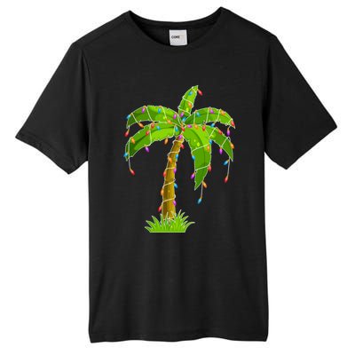 Tropical Palm Christmas Tree With Lights Funny Xmas Novelty Gift Tall Fusion ChromaSoft Performance T-Shirt