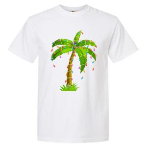 Tropical Palm Christmas Tree With Lights Funny Xmas Novelty Gift Garment-Dyed Heavyweight T-Shirt