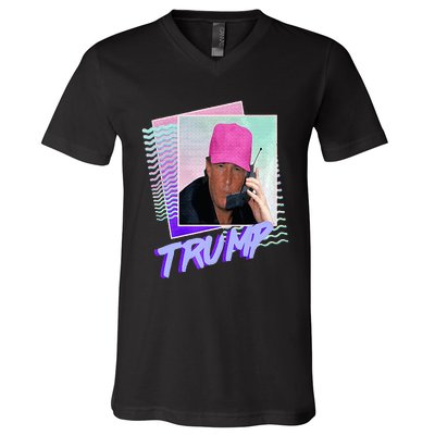 Trump Pink Cap Making Phone Call V-Neck T-Shirt