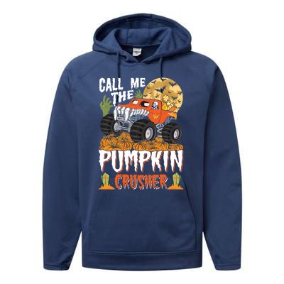 The Pumpkin Crusher Halloween Monster Truck Gift Performance Fleece Hoodie