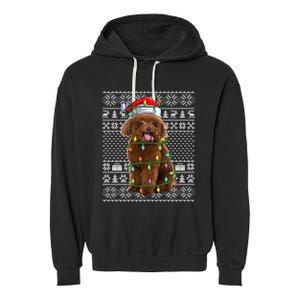 Toy Poodle Dog Lover Santa Hat Ugly Toy Poodle Christmas Long Sleeve Garment-Dyed Fleece Hoodie