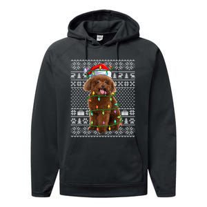 Toy Poodle Dog Lover Santa Hat Ugly Toy Poodle Christmas Long Sleeve Performance Fleece Hoodie