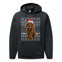 Toy Poodle Dog Lover Santa Hat Ugly Toy Poodle Christmas Long Sleeve Performance Fleece Hoodie