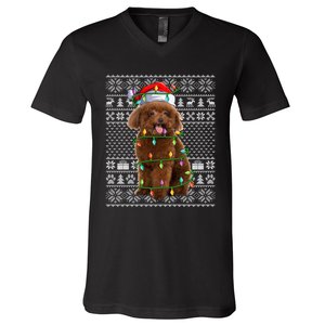 Toy Poodle Dog Lover Santa Hat Ugly Toy Poodle Christmas Long Sleeve V-Neck T-Shirt