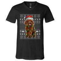 Toy Poodle Dog Lover Santa Hat Ugly Toy Poodle Christmas Long Sleeve V-Neck T-Shirt