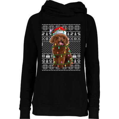 Toy Poodle Dog Lover Santa Hat Ugly Toy Poodle Christmas Long Sleeve Womens Funnel Neck Pullover Hood