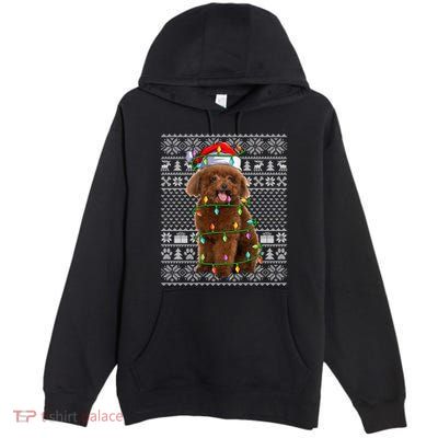 Toy Poodle Dog Lover Santa Hat Ugly Toy Poodle Christmas Long Sleeve Premium Pullover Hoodie
