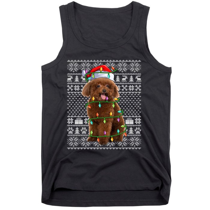 Toy Poodle Dog Lover Santa Hat Ugly Toy Poodle Christmas Long Sleeve Tank Top