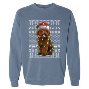 Toy Poodle Dog Lover Santa Hat Ugly Toy Poodle Christmas Long Sleeve Garment-Dyed Sweatshirt