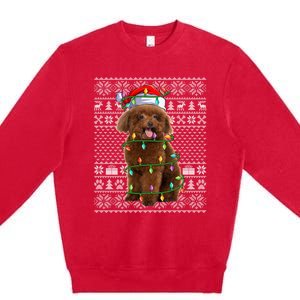 Toy Poodle Dog Lover Santa Hat Ugly Toy Poodle Christmas Long Sleeve Premium Crewneck Sweatshirt