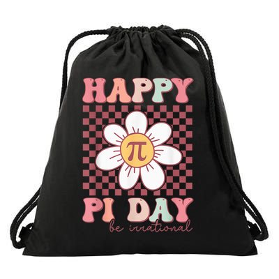 Teacher Pi Day Lover Groovy Style Drawstring Bag