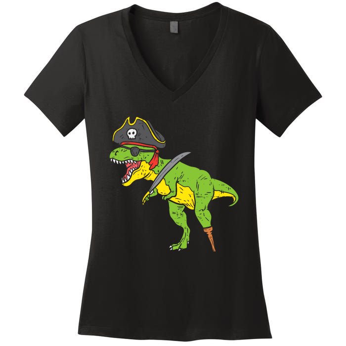 TRex Pirate Dinosaur Dino Funny Halloween Costume Boy Women's V-Neck T-Shirt