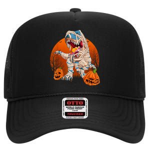 Trex Pumpkin Dinosaur Halloween Mummy Zombie Dino High Crown Mesh Back Trucker Hat