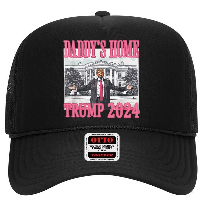 Trump Pink Daddys Home Trump 2024 High Crown Mesh Back Trucker Hat