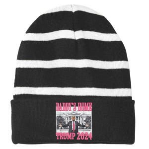 Trump Pink Daddys Home Trump 2024 Striped Beanie with Solid Band