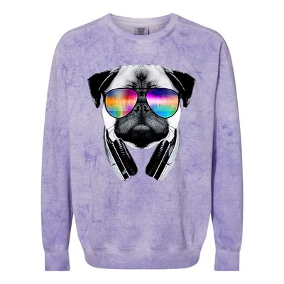 Trippy Pug Dog Wearing Music Equalizer Sunglasses Colorblast Crewneck Sweatshirt