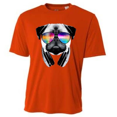 Trippy Pug Dog Wearing Music Equalizer Sunglasses Cooling Performance Crew T-Shirt