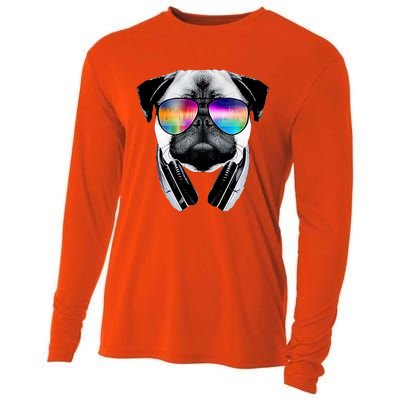 Trippy Pug Dog Wearing Music Equalizer Sunglasses Cooling Performance Long Sleeve Crew