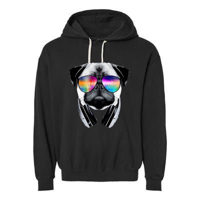 Trippy Pug Dog Wearing Music Equalizer Sunglasses Garment-Dyed Fleece Hoodie