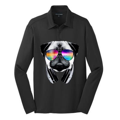 Trippy Pug Dog Wearing Music Equalizer Sunglasses Silk Touch Performance Long Sleeve Polo