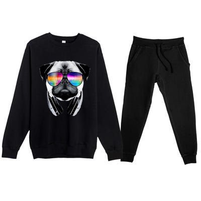 Trippy Pug Dog Wearing Music Equalizer Sunglasses Premium Crewneck Sweatsuit Set