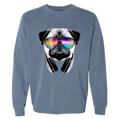 Trippy Pug Dog Wearing Music Equalizer Sunglasses Garment-Dyed Sweatshirt