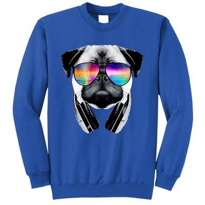 Trippy Pug Dog Wearing Music Equalizer Sunglasses Sweatshirt