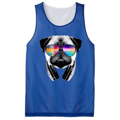 Trippy Pug Dog Wearing Music Equalizer Sunglasses Mesh Reversible Basketball Jersey Tank