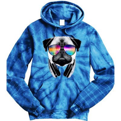 Trippy Pug Dog Wearing Music Equalizer Sunglasses Tie Dye Hoodie