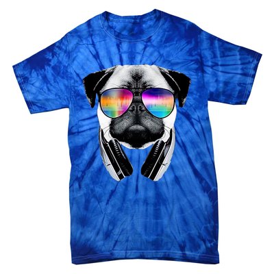 Trippy Pug Dog Wearing Music Equalizer Sunglasses Tie-Dye T-Shirt