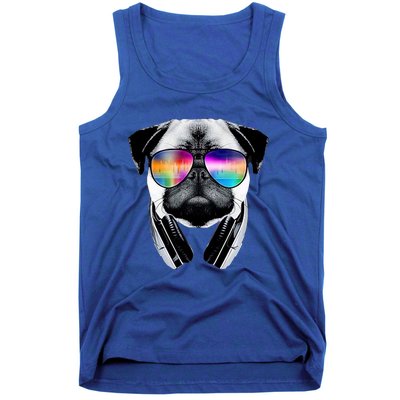 Trippy Pug Dog Wearing Music Equalizer Sunglasses Tank Top