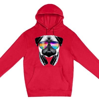 Trippy Pug Dog Wearing Music Equalizer Sunglasses Premium Pullover Hoodie