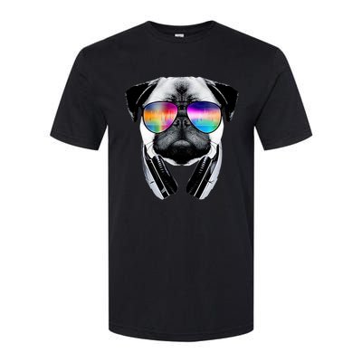 Trippy Pug Dog Wearing Music Equalizer Sunglasses Softstyle CVC T-Shirt