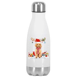 Toy Poodle Dog Xmas Lights Reindeer Toy Poodle Christmas Great Gift Stainless Steel Insulated Water Bottle