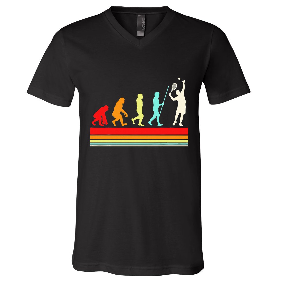 Tennis Player Evolution Retro Vintage Color V-Neck T-Shirt